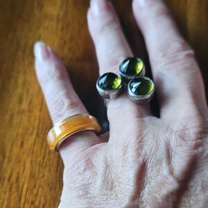 Elegant Green & Silver Costume Ring & Gold Ring.  One Size Fits Most.  Qty 2